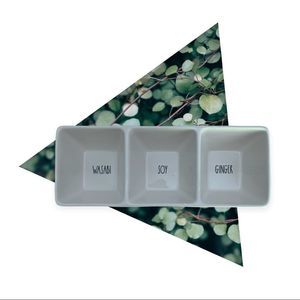 RAE DUNN SUSHI CONDIMENT 3 COMPARTMENT  (SOY, Wasabi, GINGER)